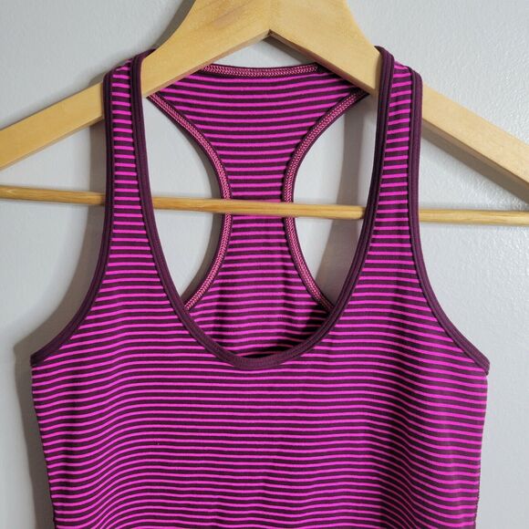 Lululemon Cool Racerback Tank Hyper Stripe Raspberry Glo Light / Plum 6/8? EUC - Picture 4 of 9
